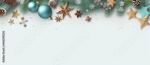 Close up view of Christmas garland isolated on a isolated pastel background Copy space with text space