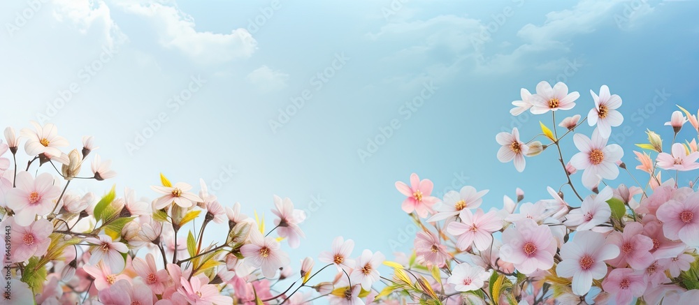 Naklejka premium Blooms in the spring isolated pastel background Copy space