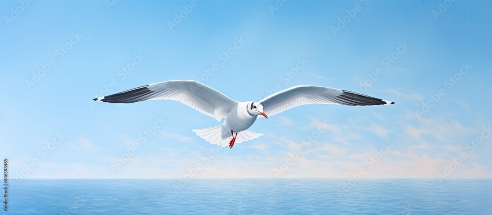 Blackheaded gull flying against isolated pastel background Copy space Blackheaded gull flying against isolated pastel background Copy space