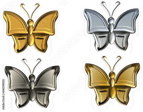 3d golden and silver shiny butterflies stickers set4 photo