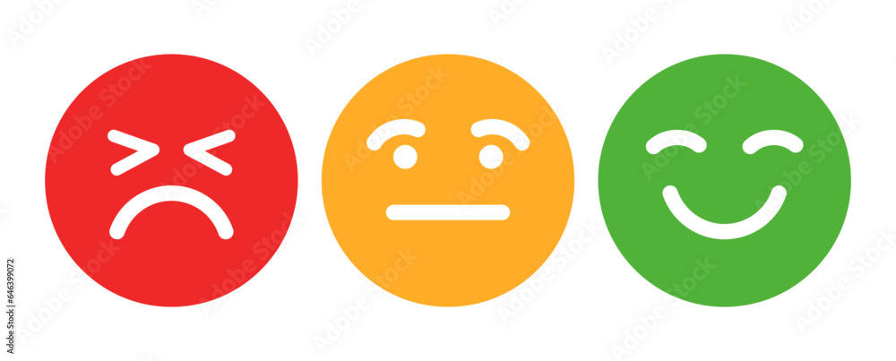 Rating scale or pain scale in the form of emoticons. From red to green smiley. Vector clipart isolated on white background. Rating scale or pain scale in the form of emoticons. From red to green smiley. Vector clipart isolated on white background.