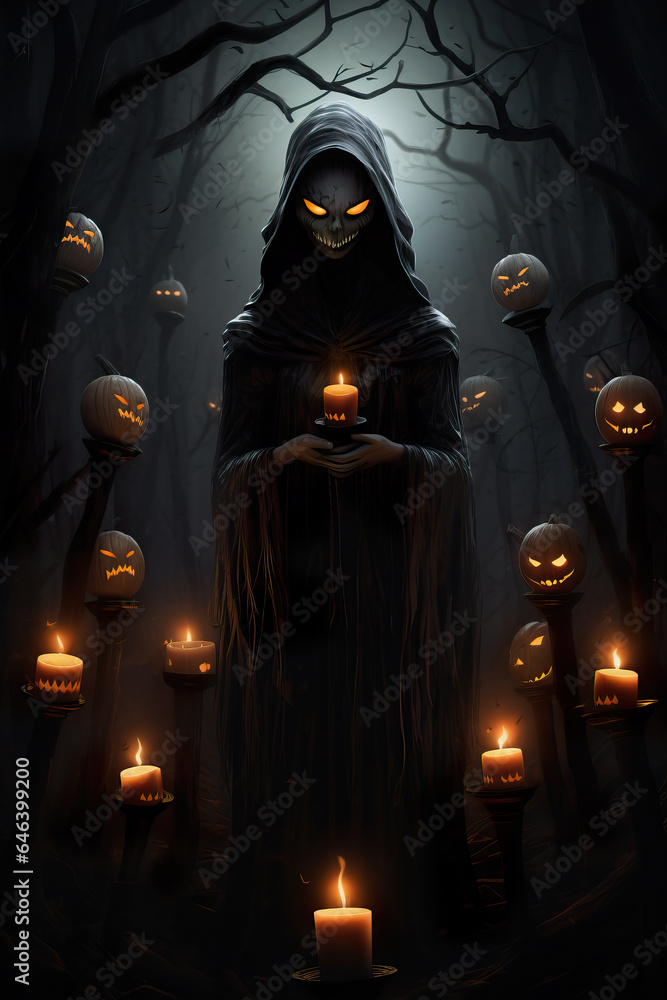 Scary and creepy halloween concept art with strange figure lurking Scary and creepy halloween concept art with strange figure lurking