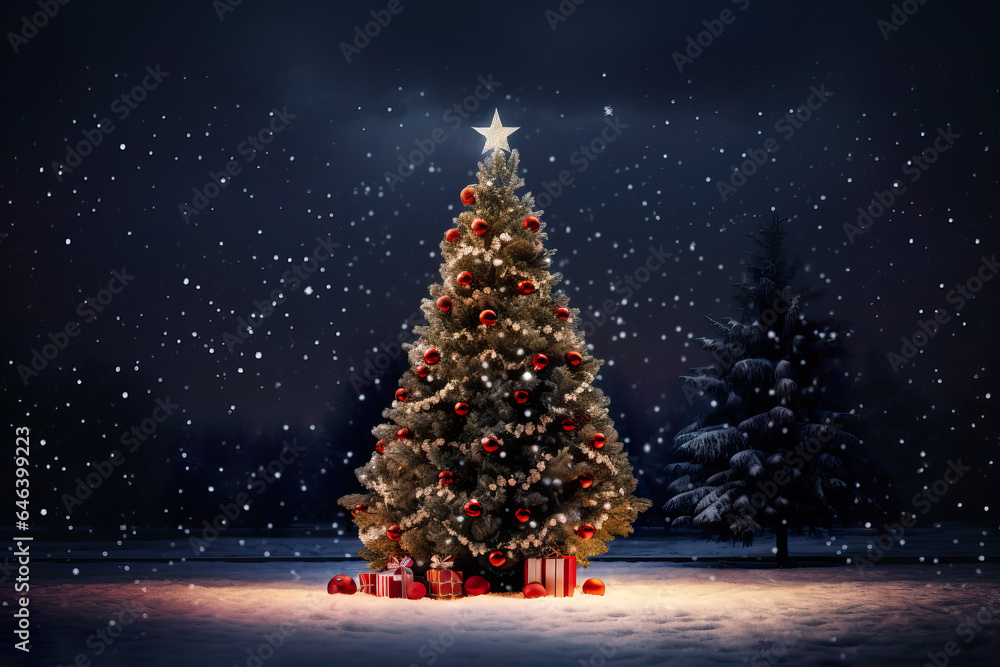 Beautiful Christmas Tree in snow concept