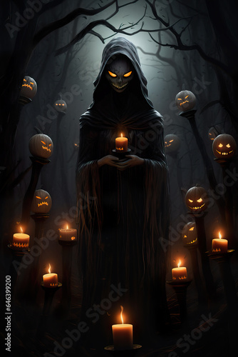 Scary and creepy halloween concept art with strange figure lurking