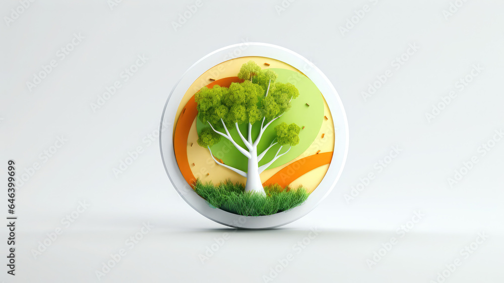 Minimalist 3D Ecology Logo on White Background Minimalist 3D Ecology Logo on White Background