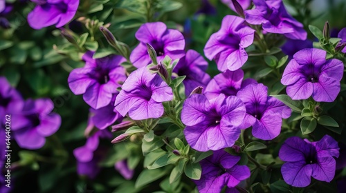 Beautiful purple mexican petunia flower in bloom against a background of green leaves