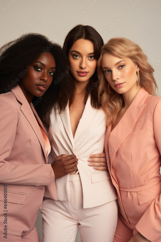 women with different skin tones smiling at the camera in a studio women with different skin tones smiling at the camera in a studio
