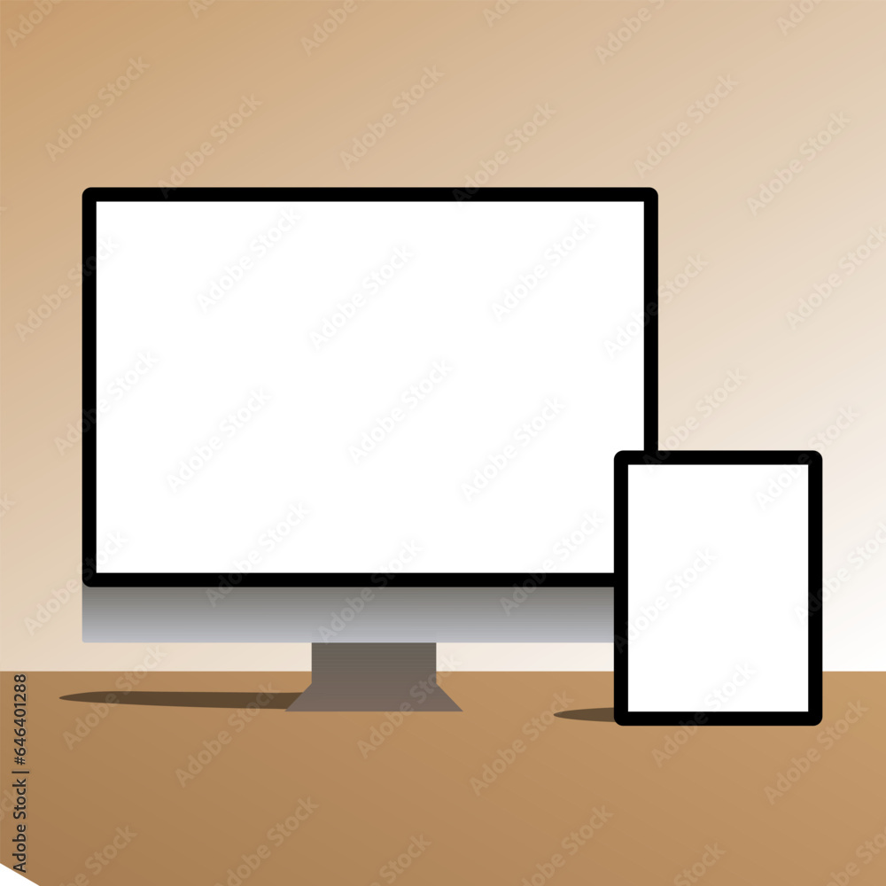 modern electronic devices set mockup. Computer, laptop, realistic high quality vector illustration - obrazy, fototapety, plakaty 