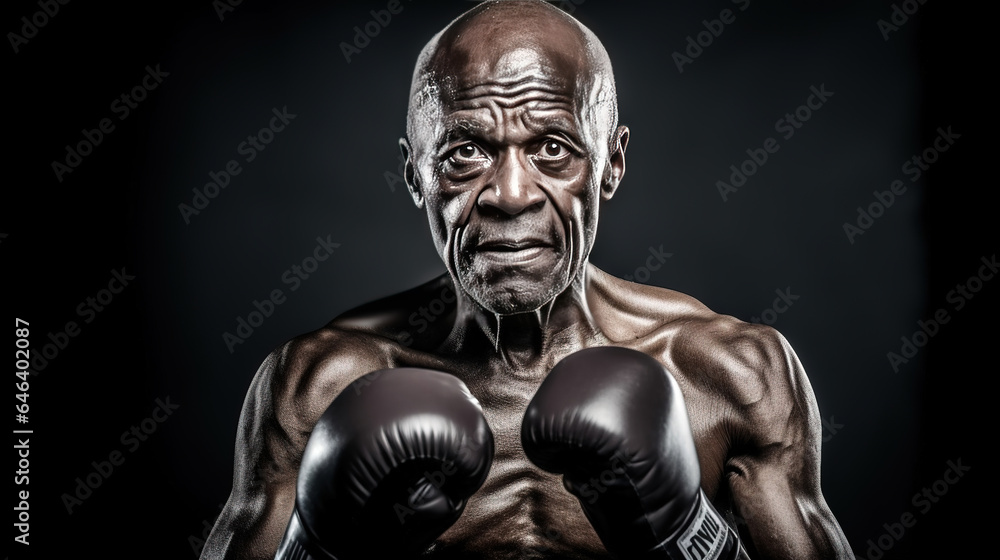 Senior man exhibiting strength and resilience as a boxer Senior man exhibiting strength and resilience as a boxer