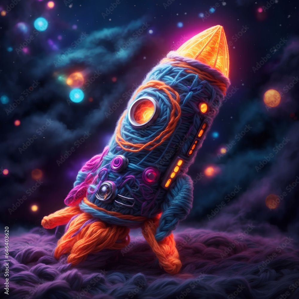 beautiful illuminated rocket made of yarn with beautiful lights and details beautiful illuminated rocket made of yarn with beautiful lights and details