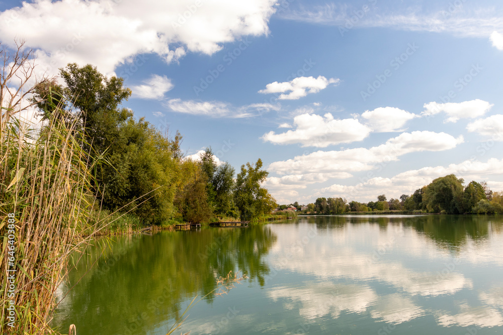 Borzenka river. Beautiful summer landscape on the banks of the river.