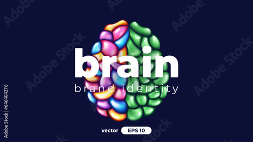 Human brain. Left and right cerebral hemispheres, two parts concept. Creative part and logic, analytical part. Sciences and art. 3d template. Vibrant colors. Microchip. Vector illustration eps10.