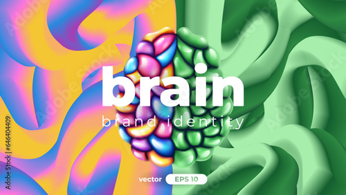 Human brain. Left and right cerebral hemispheres, two parts concept. Creative part and logic, analytical part. Sciences and art. 3d template. Vibrant colors. Microchip. Vector illustration eps10.