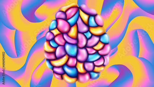 Human brain. Creative art. Left and right cerebral hemispheres, two parts concept. Colorful 3d template. Vibrant colors. Vector illustration eps10.