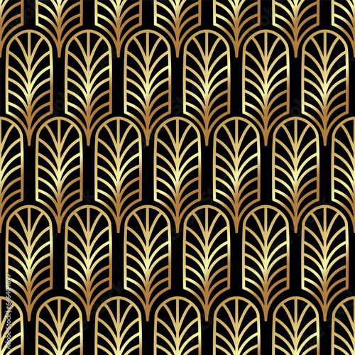 Art Deco gold palm, palmette pattern - Great Gatsby, 1920s theme vector