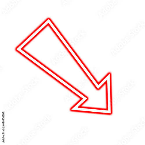 Neon red arrow pointer on a transparent background. Red symbol of all direction arrow. Glowing signs best for social media, pointing, chart, success, stock market graphics.