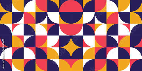 Abstract geometric pattern seamless design. Modern scandinavian style background print. Simple circle square shapes with modern bauhaus style
