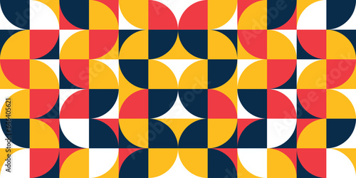 Abstract geometric mosaic pattern design. Geometric pattern vector background. Swiss geometry prints design. Simple circle square shapes. Modern banner bauhaus swiss style.