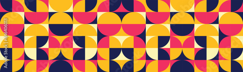 Abstract geometric mosaic seamless pattern background. Modern scandinavian style print design. Simple circle square shapes with modern bauhaus style