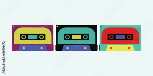 Purple black Yellow Cassette Isolated Vector illustration. Retro Nostalgic audio tape. Trends of 2023. 