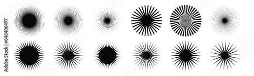 Sunburst element. Radial stripes background. Collection of sunburst ray. Sunburst icon. Retro sunburst design. Vector illustration.