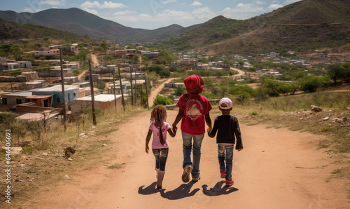 Student children going to school to study and play with their mother on Children's Day.