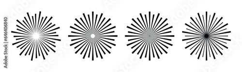 Sunburst vector set. Sunburst element radial stripes. . Collection of sunburst ray. Sunburst icon. Retro sunburst design. Vector illustration