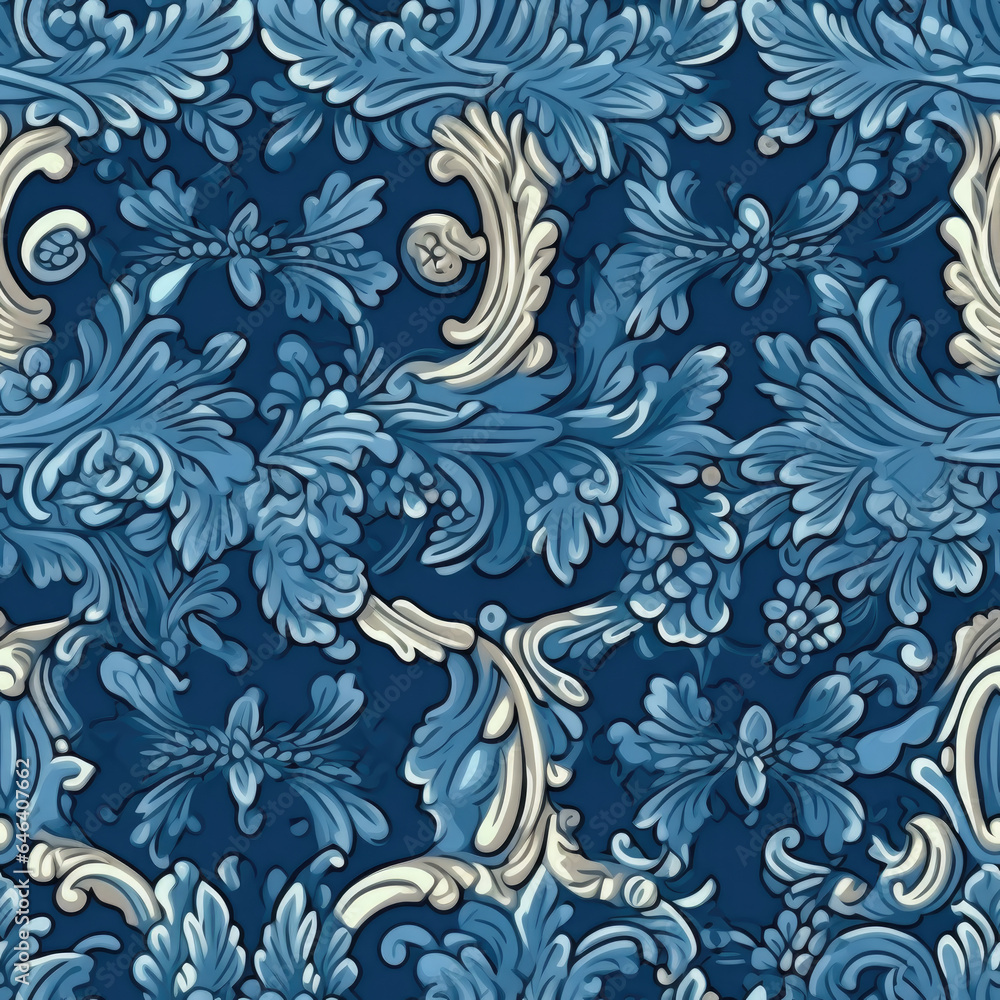 Blue background in Renaissance style blue colors patterns, AI Generated Blue background in Renaissance style blue colors patterns, AI Generated