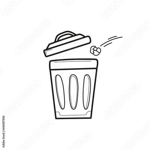 Hand drawn trash can isolated on a white. Sketch. Vector illustration.
