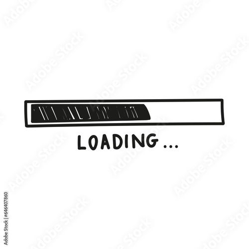 Loading bar in doodle style, vector illustration. Hand drawn loading symbol, black isolated element on white background. Sketch progress bar for UI design
