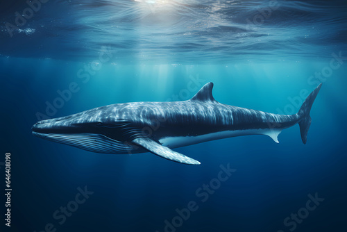 großer Wal (Blauwal, Buckelwal, Grauwal) im Ozean unter der Oberfläche, erstellt mit generativer KI © rawku5