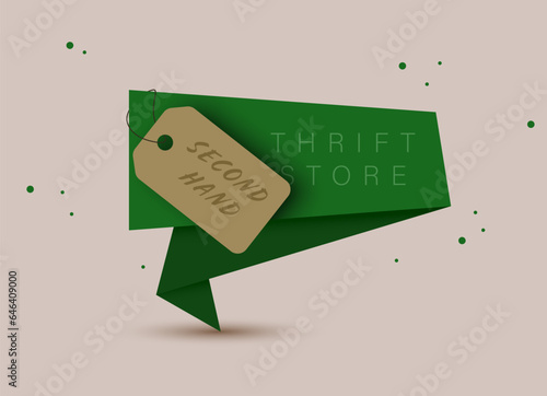 Second hand clothing shop. Circular fashion, eco friendly sustainable shopping, thrift stores concept. Sustainable economic life. Thrift Store Paper sign