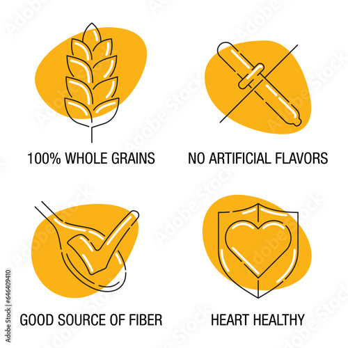 Icons set for breakfast cereals, in thin line