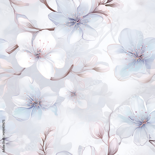 Ethereal Elegant Delicate Blossoms Seamless Pattern