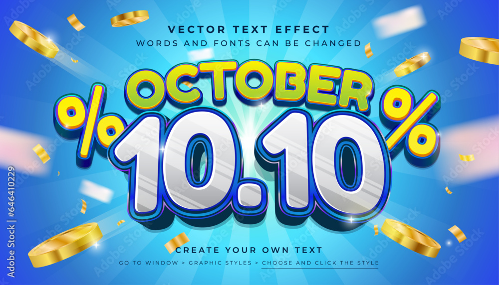 Vector Editable 3D festive discount sale text effect. October 10.10 promotion graphic style on blue abstract background Vector Editable 3D festive discount sale text effect. October 10.10 promotion graphic style on blue abstract background