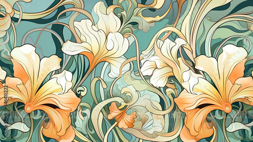 Background with decorative flowers art nouveau style, vintage old art nouveau style wallpaper idea
