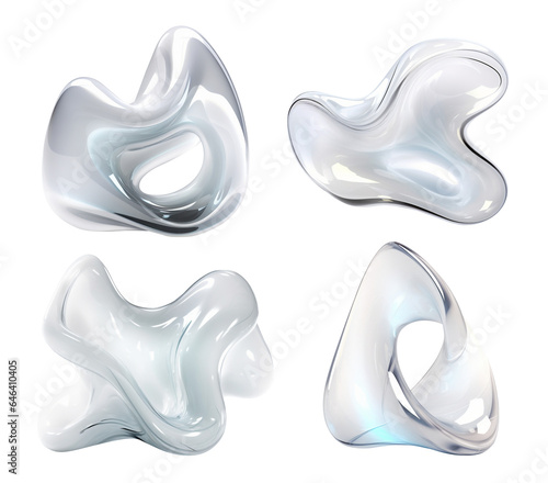 Fluid abstract organic shape, futuristic modern banner design set, liquid amorphous glass stylized 3d illustration