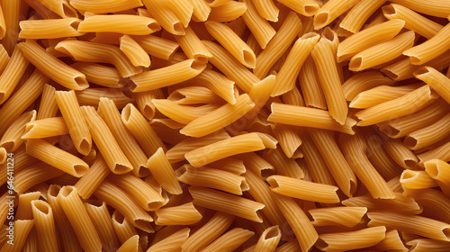 Texture of Italian pasta top view. Surface with lot of macaroni, backdrop. 