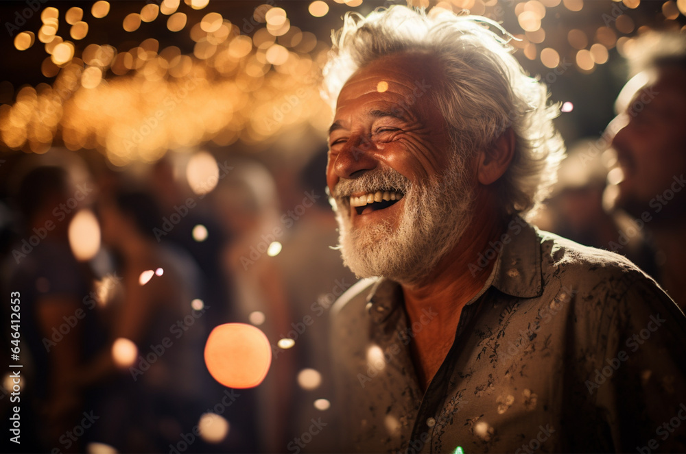 Senior man having a party with his friends in a bar at home Senior man having a party with his friends in a bar at home