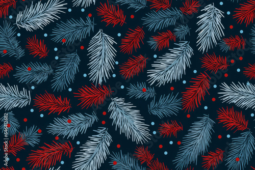 Christmas fir branch seamless pattern background