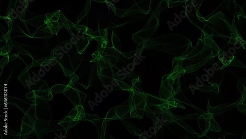 Green fractal waves on a black background. Beautiful abstract wave technology digital network background with green light digital effect corporate concept. 3D animation