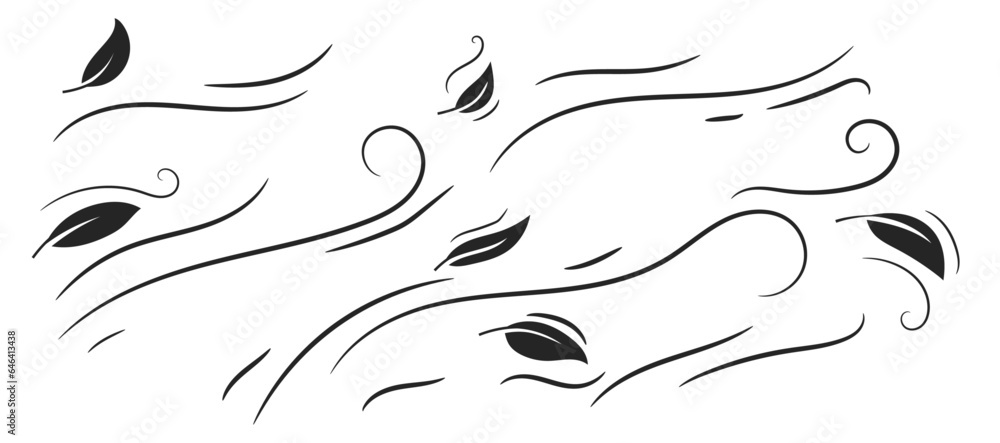 Fototapeta premium leaf blown by the wind doodle hand drawing