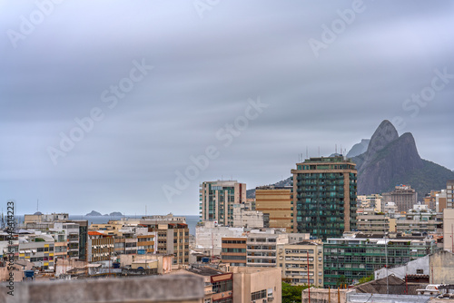 Stormy Sky over Rio de Janeiro Cityscape with Two Brothers Rocks