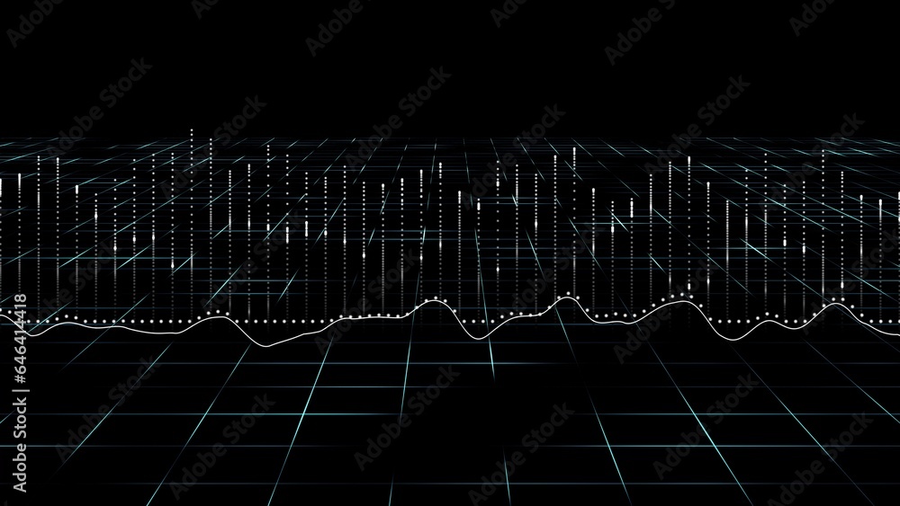 Naklejka premium Data chart 3D. Big Data Information flow mesh design. Financial technological concept. Hi-tech information flow, blockchain, bigdata visualization. Business Backdrop. 3D render.