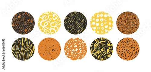 Vector illustration set of round abstract backgrounds or patterns for social media icons template. Contemporary minimal modern trendy honey doodle