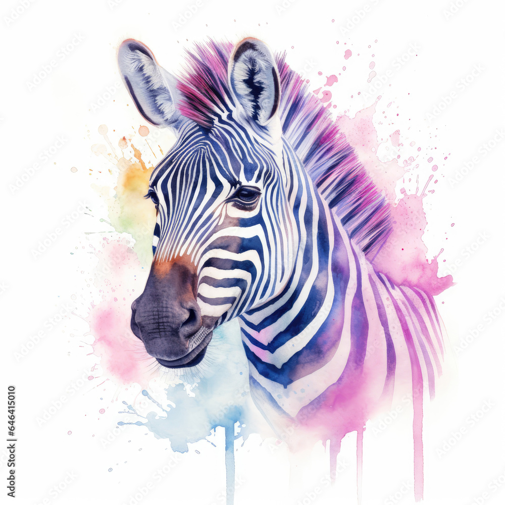 Watercolor zebra. Generative Ai