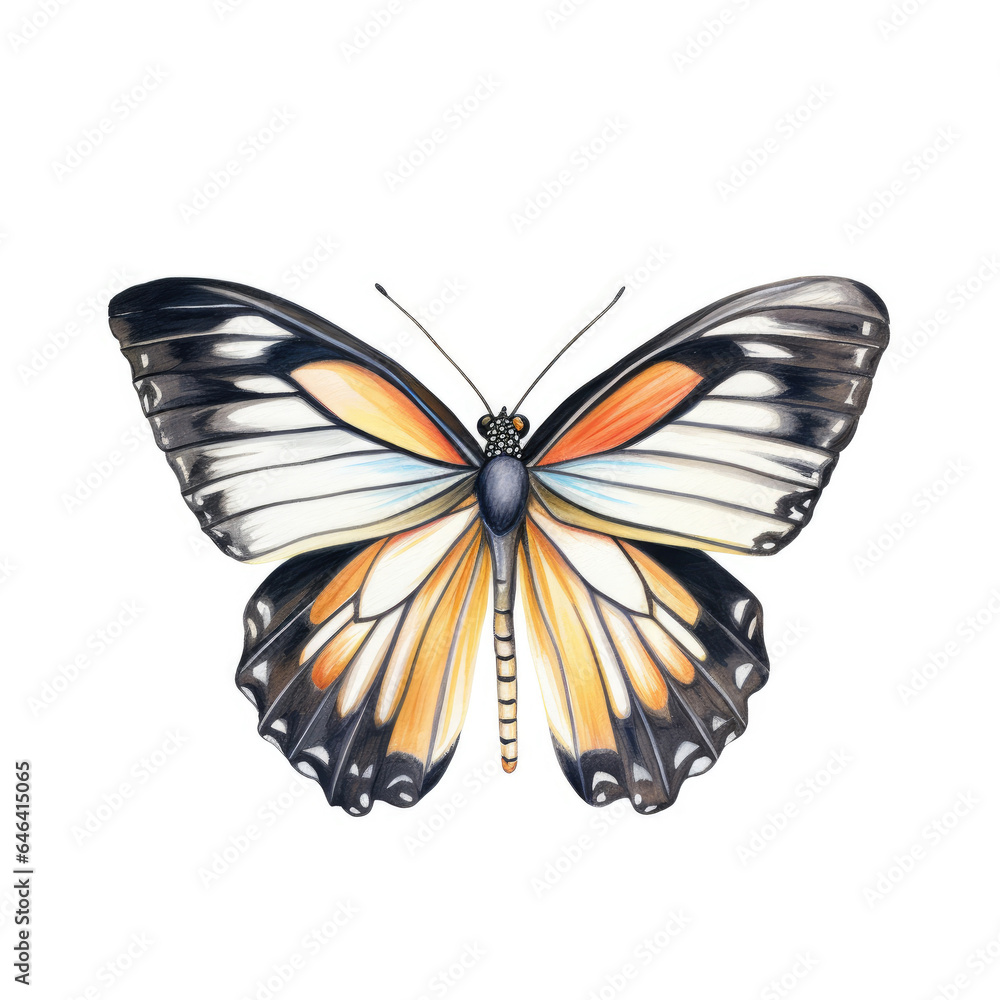 Watercolor zebra longwing butterfly. Generative Ai Watercolor zebra longwing butterfly. Generative Ai