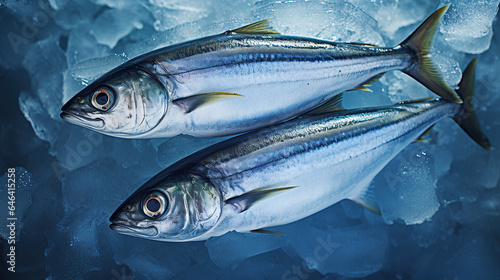 Mackerel fish laid on ice, viewed from above. © sopiangraphics