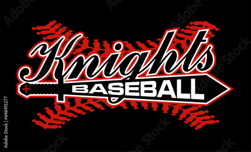 knights baseball team design with sword and stitches for school, college or league sports