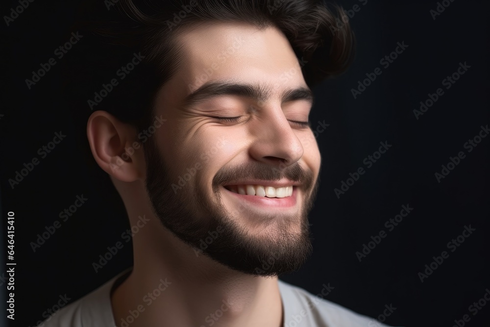 handsome guy with his eyes closed smiling handsome guy with his eyes closed smiling